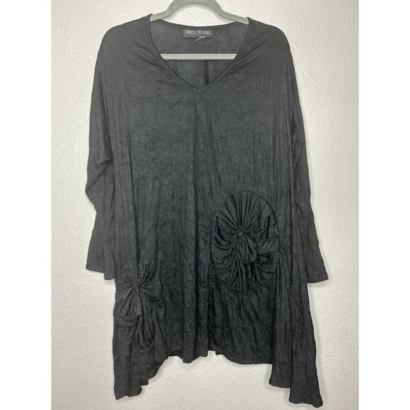 Vintage Dress To Kill Black Crinkle Tunic Lagenlook Whimsigoth Size 1 - Picture 1 of 9